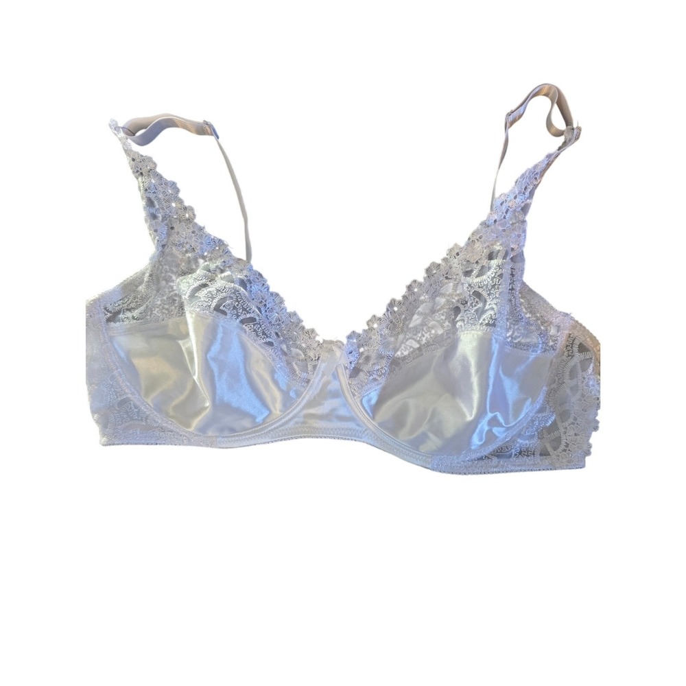 Lady Q Bra 42E Womens Plus Size Underwired‎ White Lace Detail Full Coverage